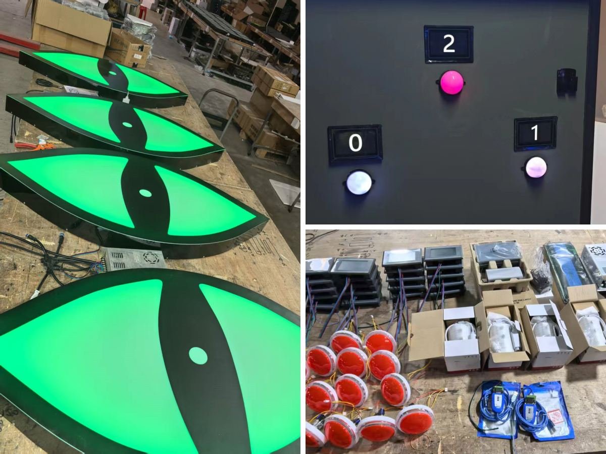 Image of the eyes and accessories in the Dodge the Evil Eyes production workshop