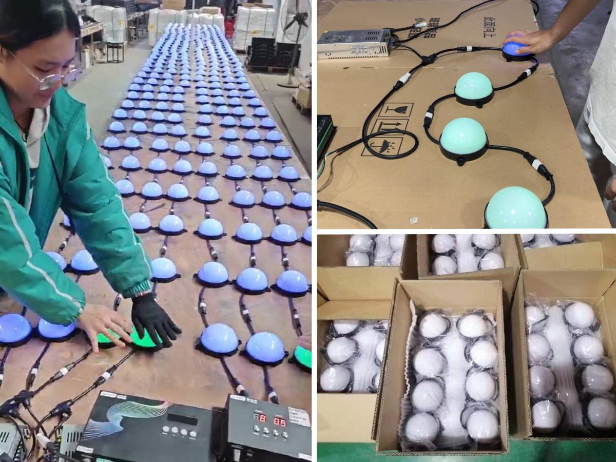 A workshop worker testing game buttons in a factory