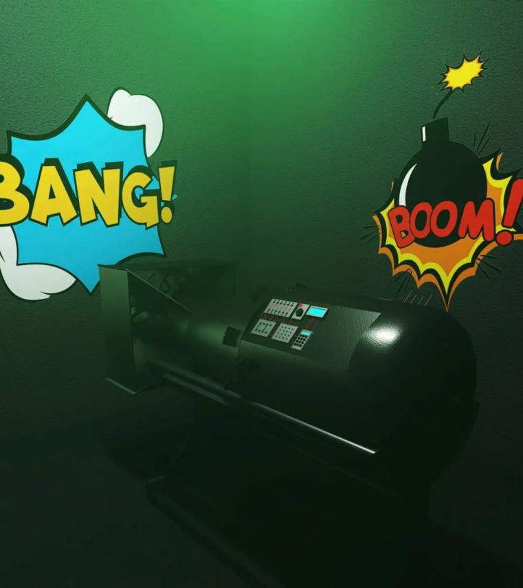 Interactive bomb defousal prop with digital control panel inside a Bomb Squad challenge room.